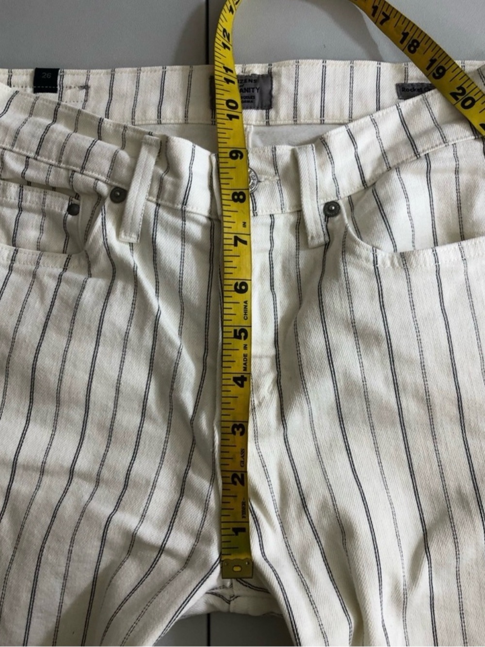 Citizens of Humanity Rocket Crop High Rise Skinny Jeans – White/Black Pinstripe - Picture 7 of 8